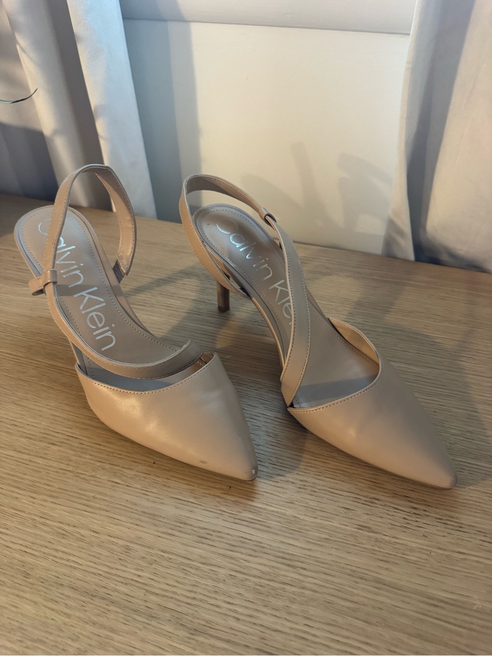Calvin Klein Beige Pointed-Toe Slingback Heels